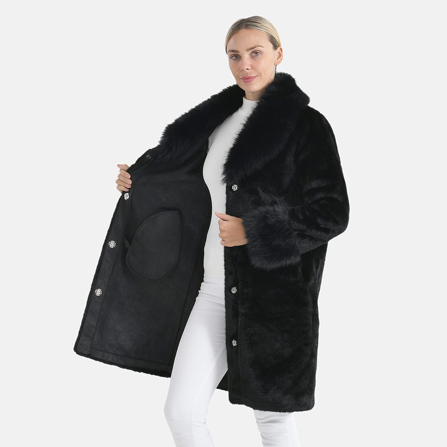 &Maisi Plush Faux Fur Longline Coat