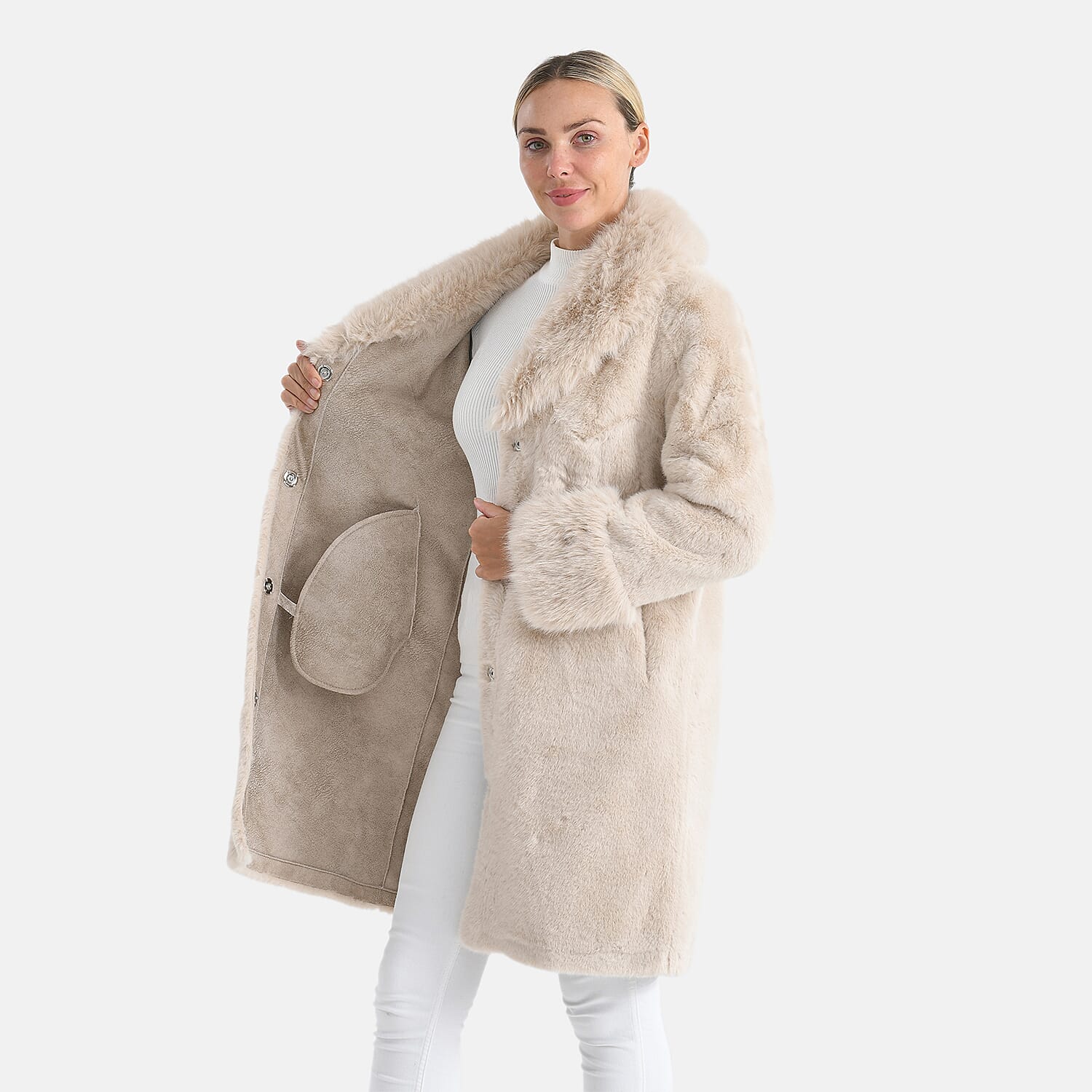 &Maisi Plush Faux Fur Longline Coat