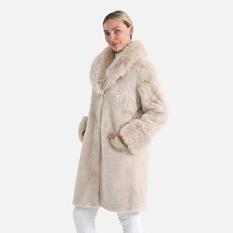 THE OPULENT LUXURY - Valissiere Exquisite Faux Fur Longline Coat (Size - L-XL 16 to 22) - Beige