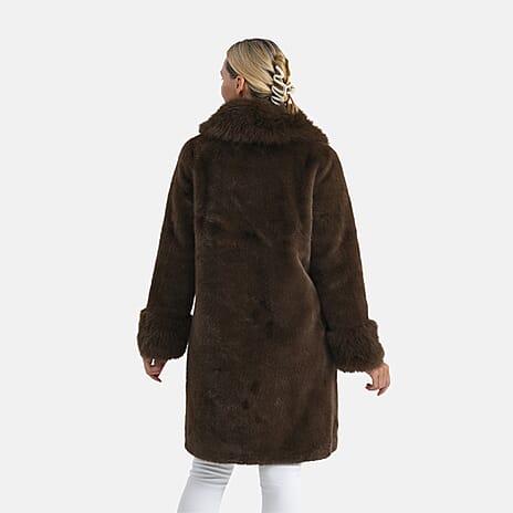 - Maisi Premium Faux Fur Longline Coat (Size - S-M) - Brown