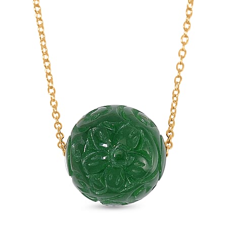 Green Jade Necklace (Size - 20) in Yellow Gold Plated Sterling Silver  50.00 Ct.