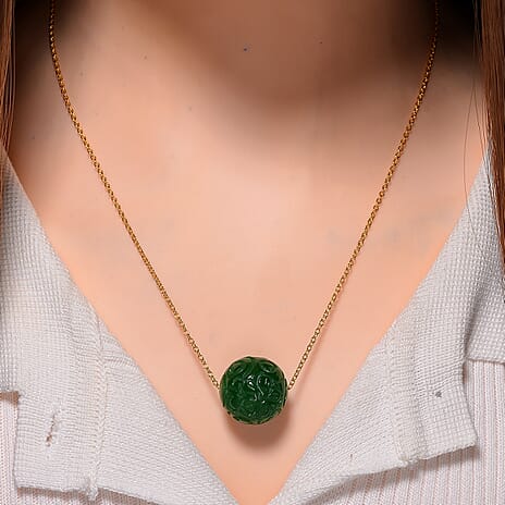 Green Jade Necklace (Size - 20) in Yellow Gold Plated Sterling Silver  50.00 Ct.