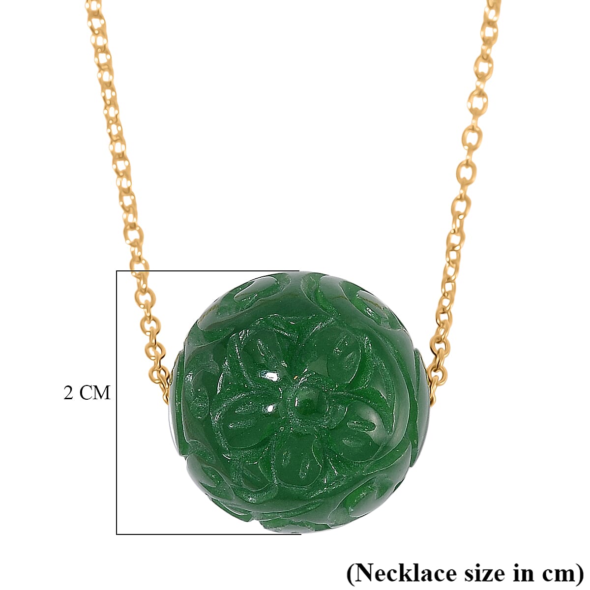 Green Jade Necklace (Size - 20) in Yellow Gold Plated Sterling Silver 50.00 Ct. Green Jade Necklace (Size - 20) in Yellow Gold Plated Sterling Silver 50.00 Ct.