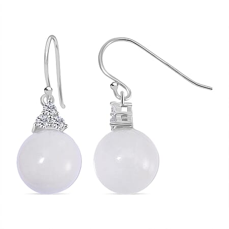 Natural White Jade Earring with Lever Back in Rhodium Overlay Sterling Silver 26.00 Ct. Natural White Jade Earring with Lever Back in Rhodium Overlay Sterling Silver 26.00 Ct.