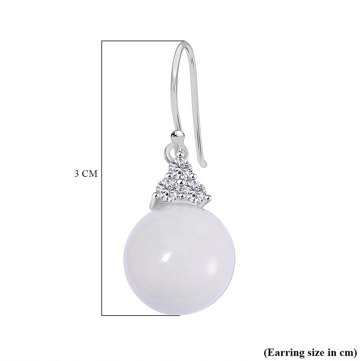 Natural White Jade Earring with Lever Back in Rhodium Overlay Sterling Silver 26.00 Ct.
