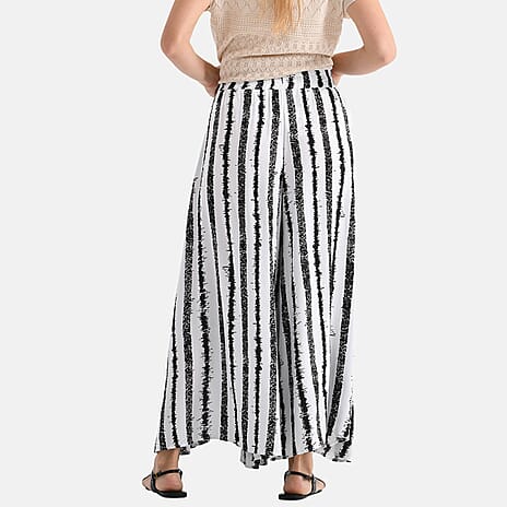 Tamsy Womens Viscose Stripe Elastic Waist Palazzo Pants (One Size, 8-18) - Black & Beige
