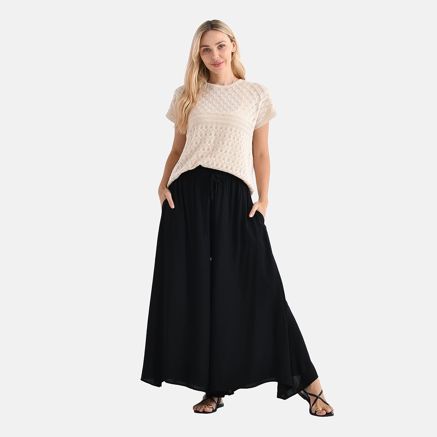 Tamsy Womens Viscose Relaxed Fit Elastic Waist Wide Leg Palazzo