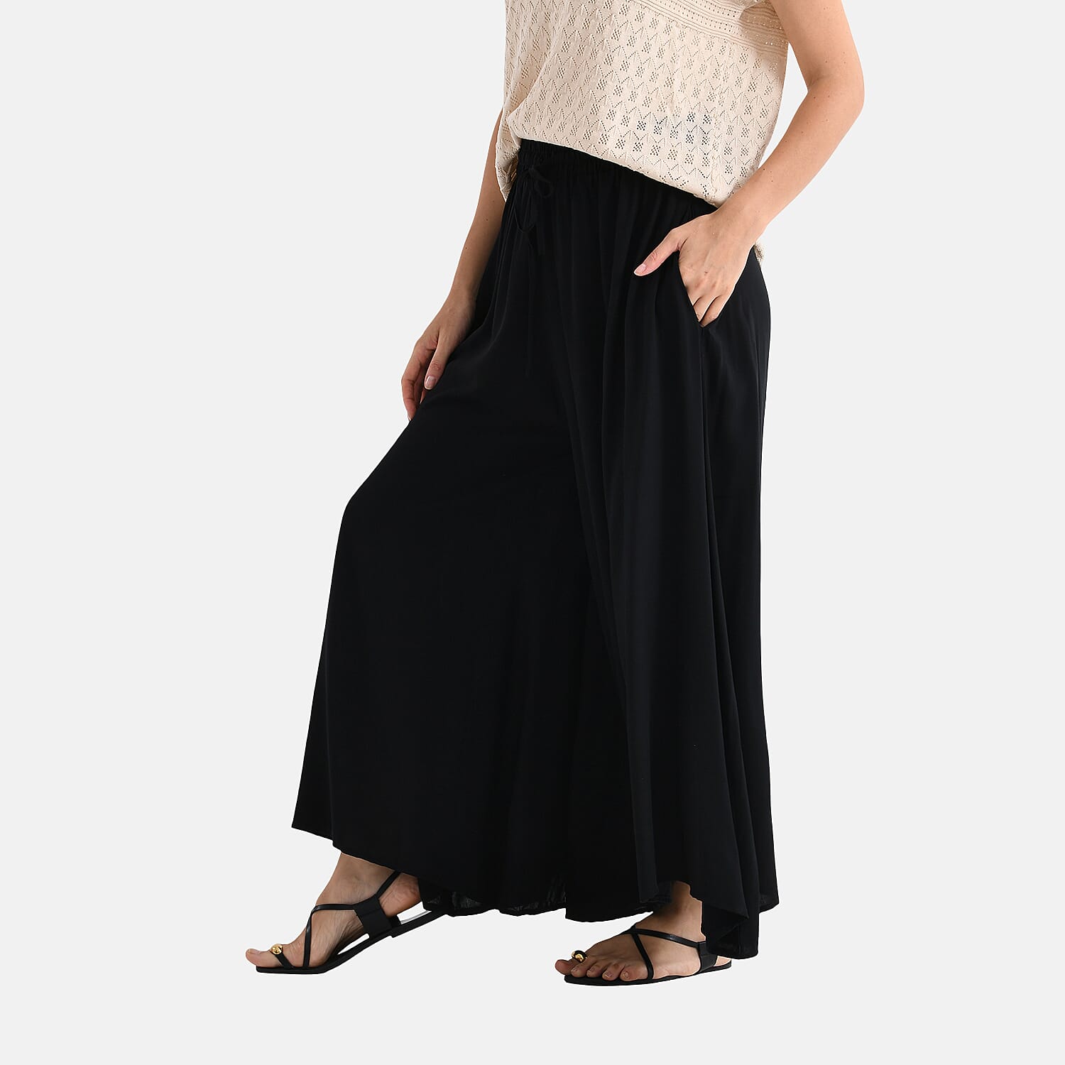 Tamsy Womens Viscose Relaxed Fit Elastic Waist Wide Leg Palazzo