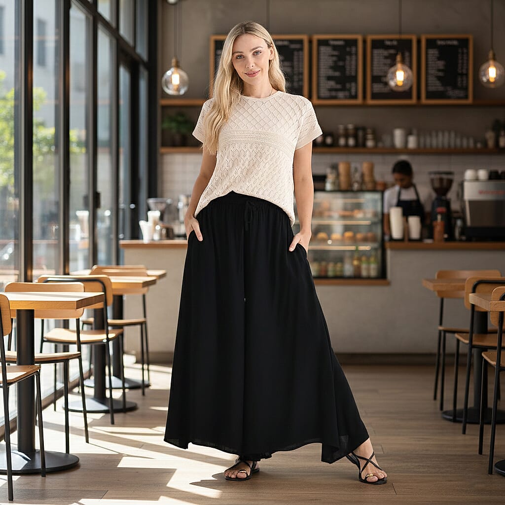 Tamsy Womens Viscose Relaxed Fit Elastic Waist Wide Leg Palazzo