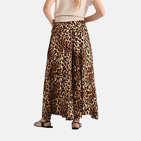 Tamsy Womens Viscose Leopard Print Elastic Waist Wide Leg Palazzo (One Size 8-18) - Brown