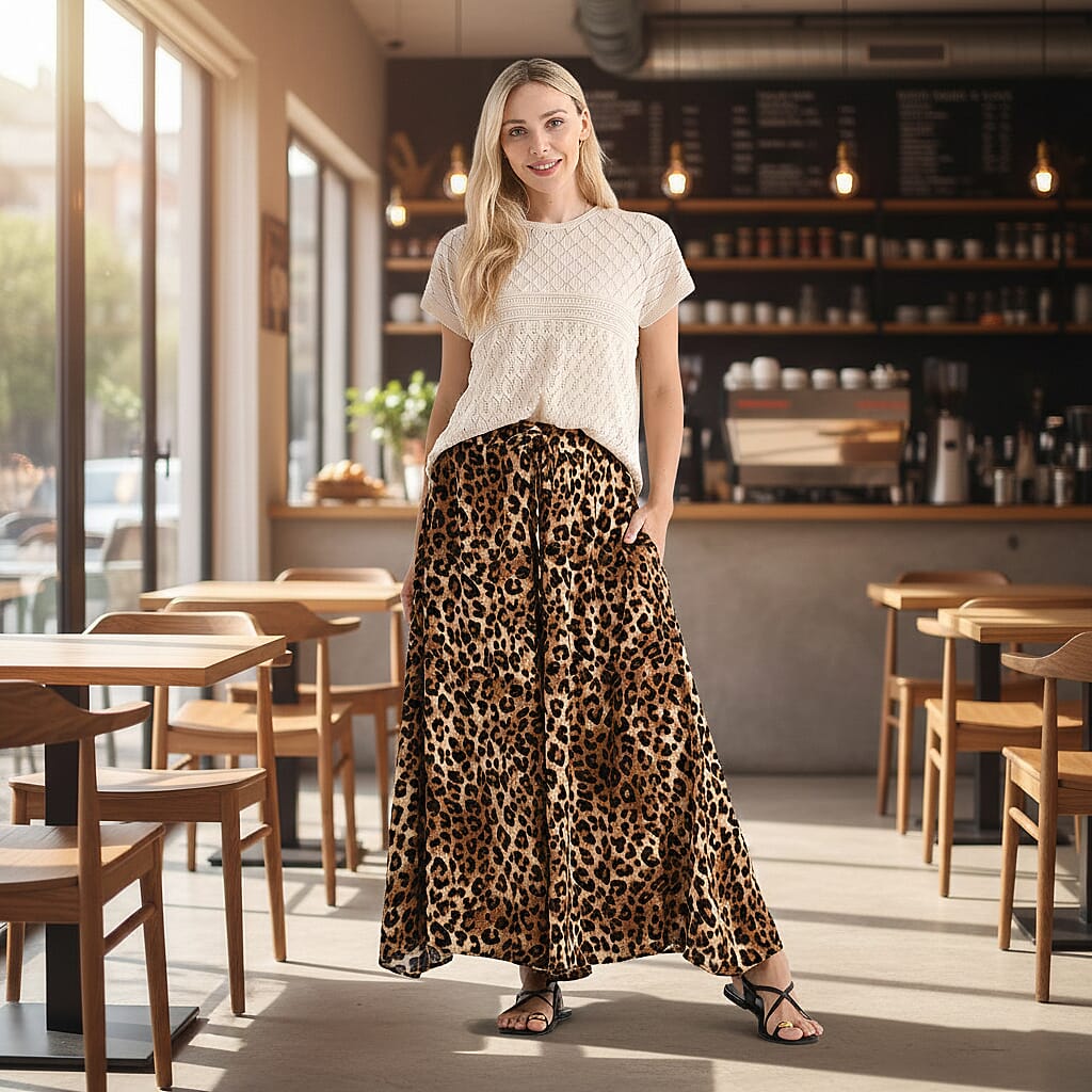 Tamsy Womens Viscose Relaxed Fit Elastic Waist Wide Leg Palazzo