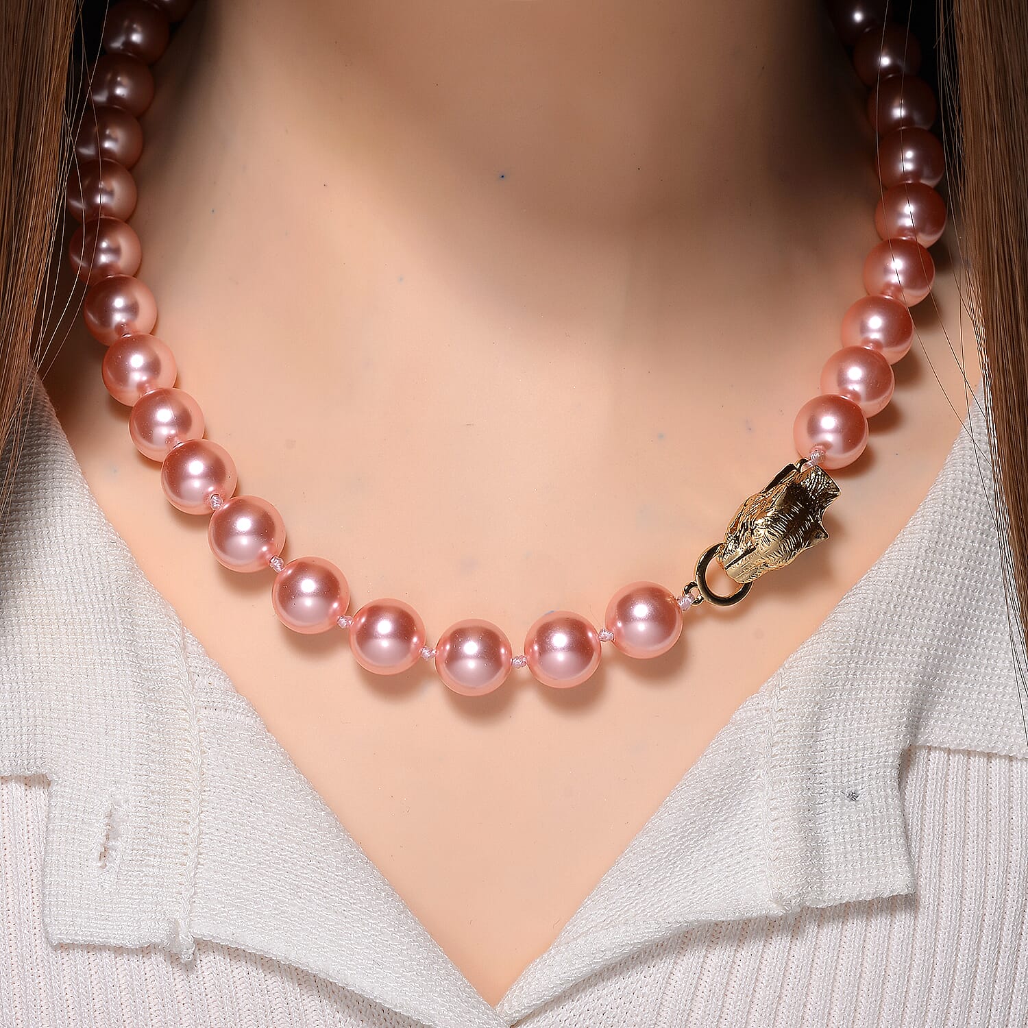 Designer Inspired - Peach Shell Pearl Necklace (Size - 20) 380.00 Ct.