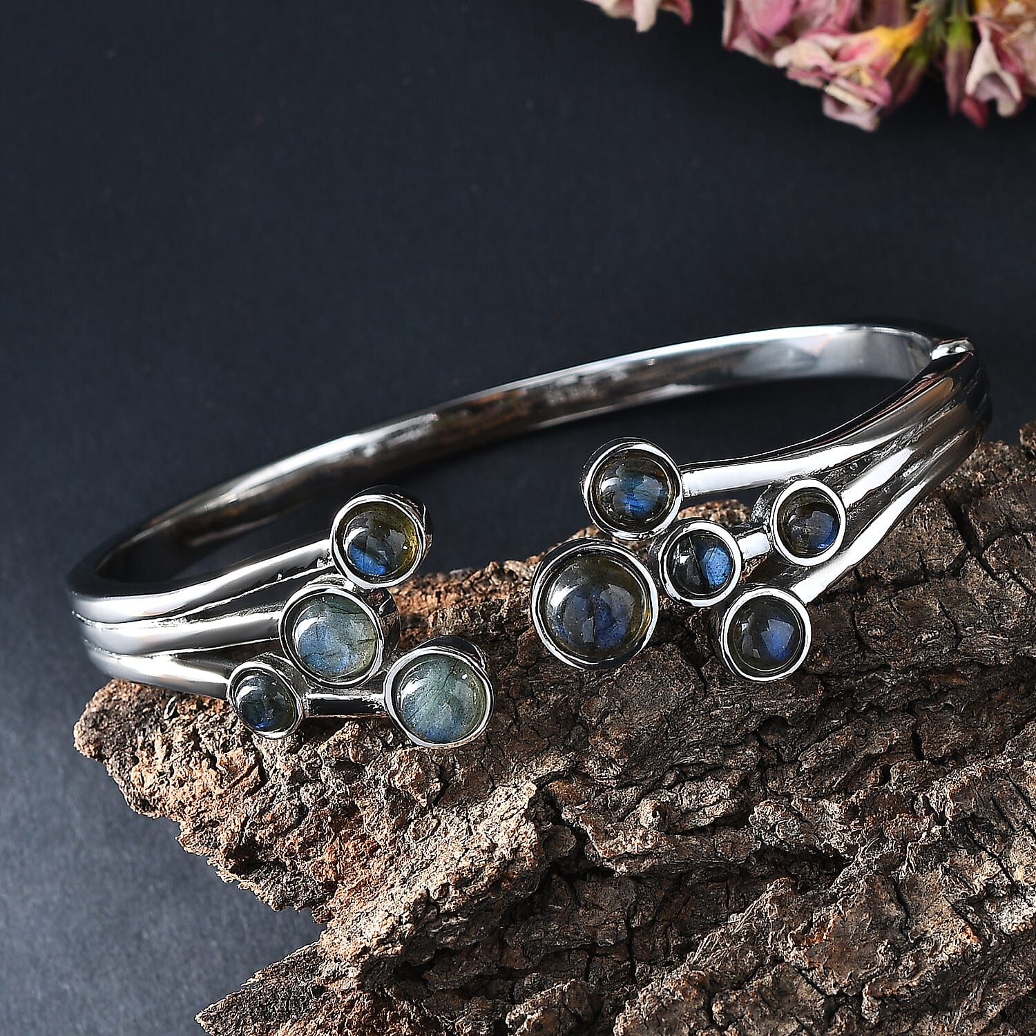 Designer Inspired - AAA Natural Labradorite Full Bangle (Size 7.5) 11.11 Ct.