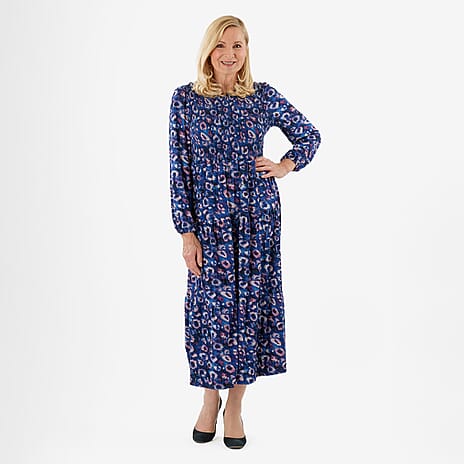 La Marey Soft Touch Knitted Shirred Dress (Size M) - Blue Abstract