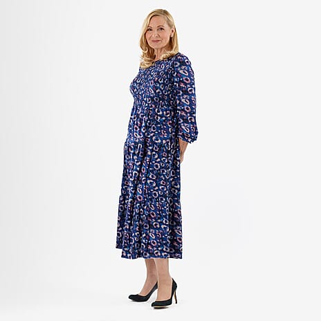La Marey Soft Touch Knitted Shirred Dress (Size XXL) - Blue Abstract