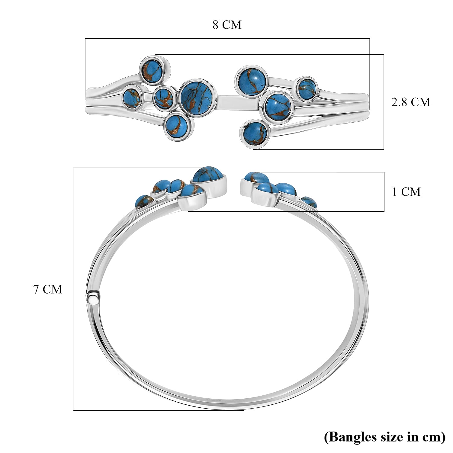 Designer Inspired -Blue Turquoise Full Bangle (Size 7.5)