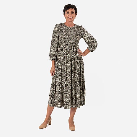 - Maisi Soft Touch Knitted Dotty Print Shirred Dress (Size - L) - Green