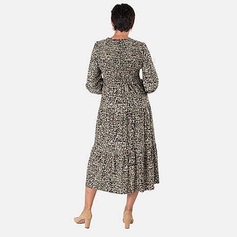 - Maisi Soft Touch Knitted Dotty Print Shirred Dress (Size - L) - Green