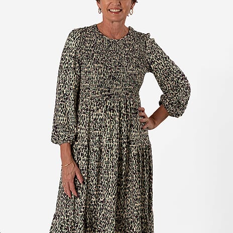 - Maisi Soft Touch Knitted Dotty Print Shirred Dress (Size - XL) - Green