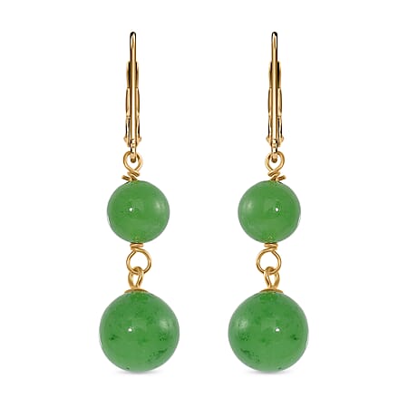 Enhanced Green Jade Earring with Lever Back in Yellow Gold Plated Sterling Silver 23.00 Ct. Enhanced Green Jade Earring with Lever Back in Yellow Gold Plated Sterling Silver 23.00 Ct.