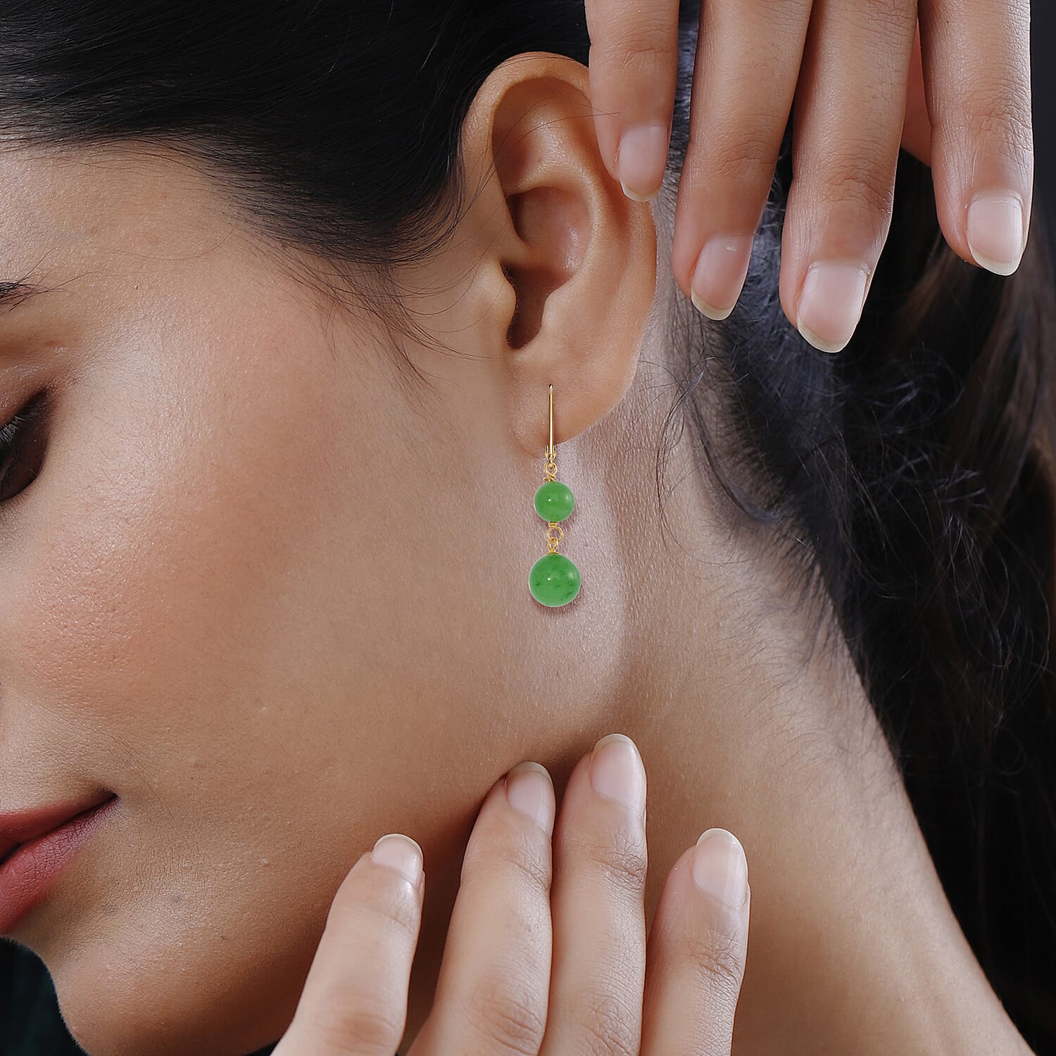 Enhanced Green Jade Earring with Lever Back in Yellow Gold Plated Sterling Silver 23.00 Ct.
