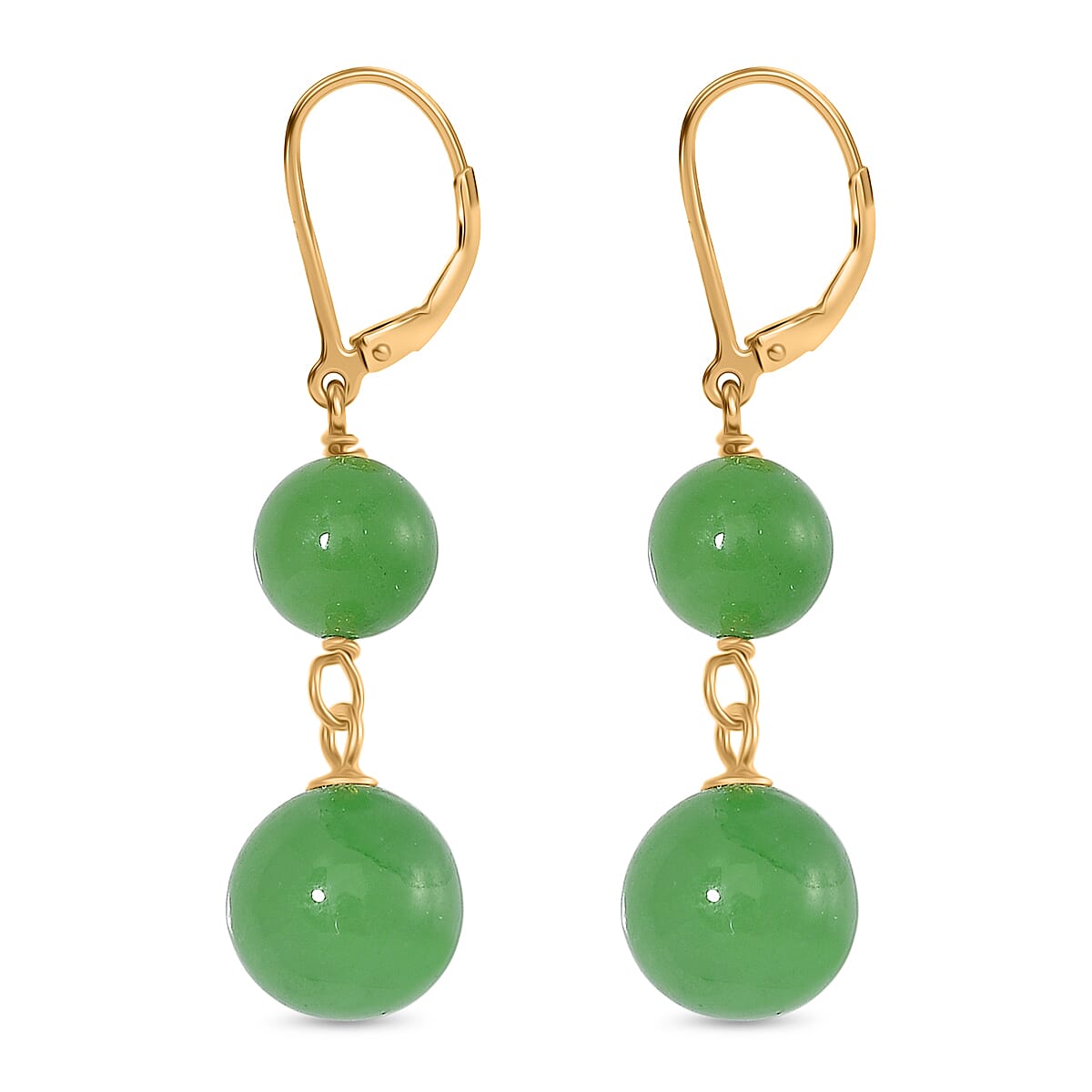 Enhanced Green Jade Earring with Lever Back in Yellow Gold Plated Sterling Silver 23.00 Ct.