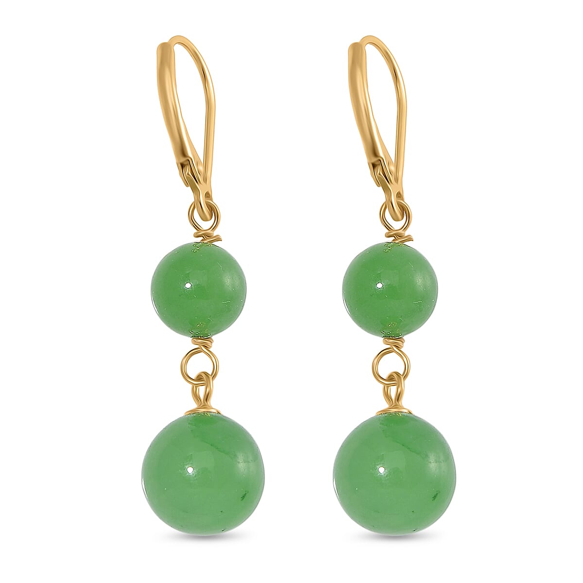 Enhanced Green Jade Earring with Lever Back in Yellow Gold Plated Sterling Silver 23.00 Ct.