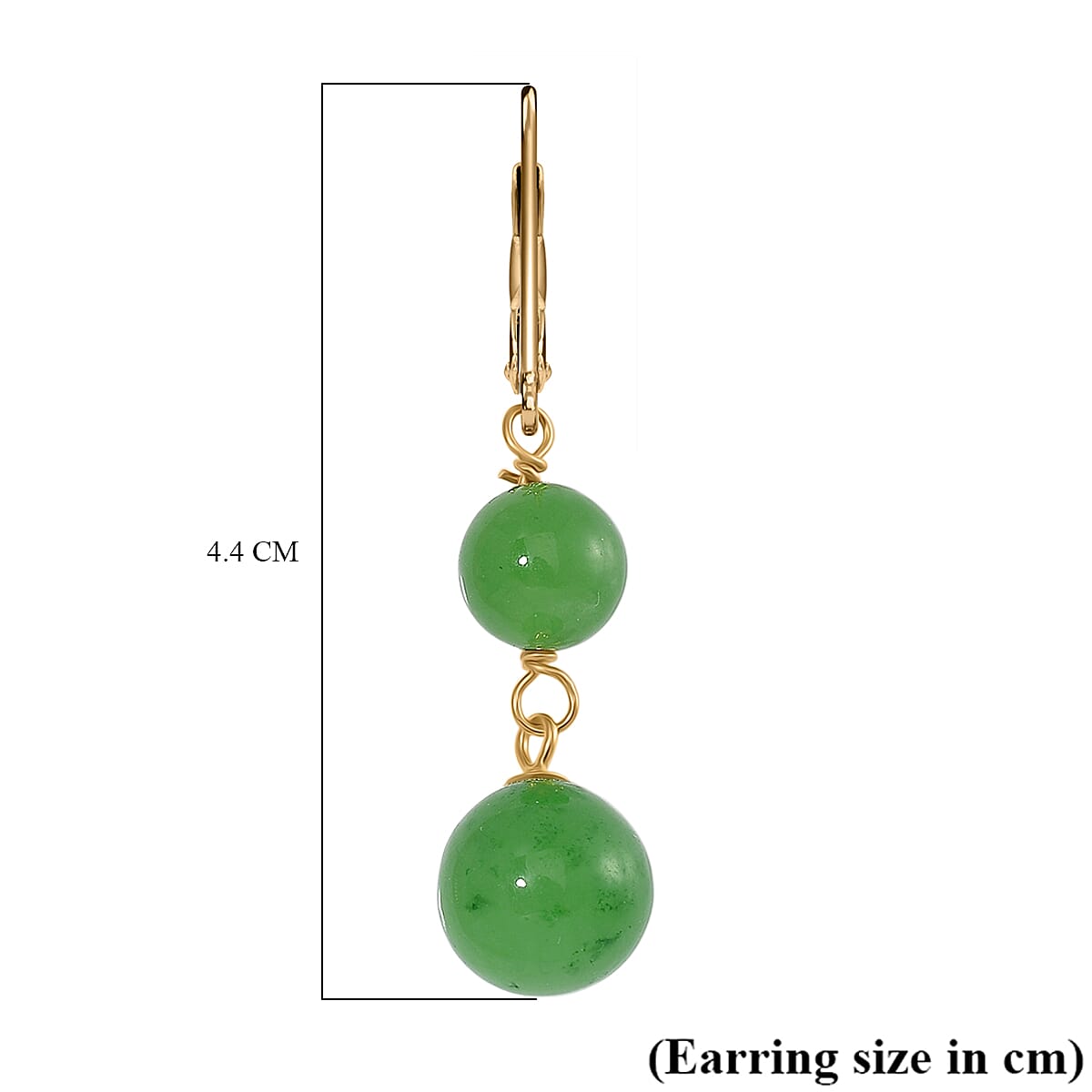 Enhanced Green Jade Earring with Lever Back in Yellow Gold Plated Sterling Silver 23.00 Ct.
