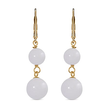 Natural White Jade Earring with Lever Back in Yellow Gold Plated Sterling Silver 23.00 Ct.
