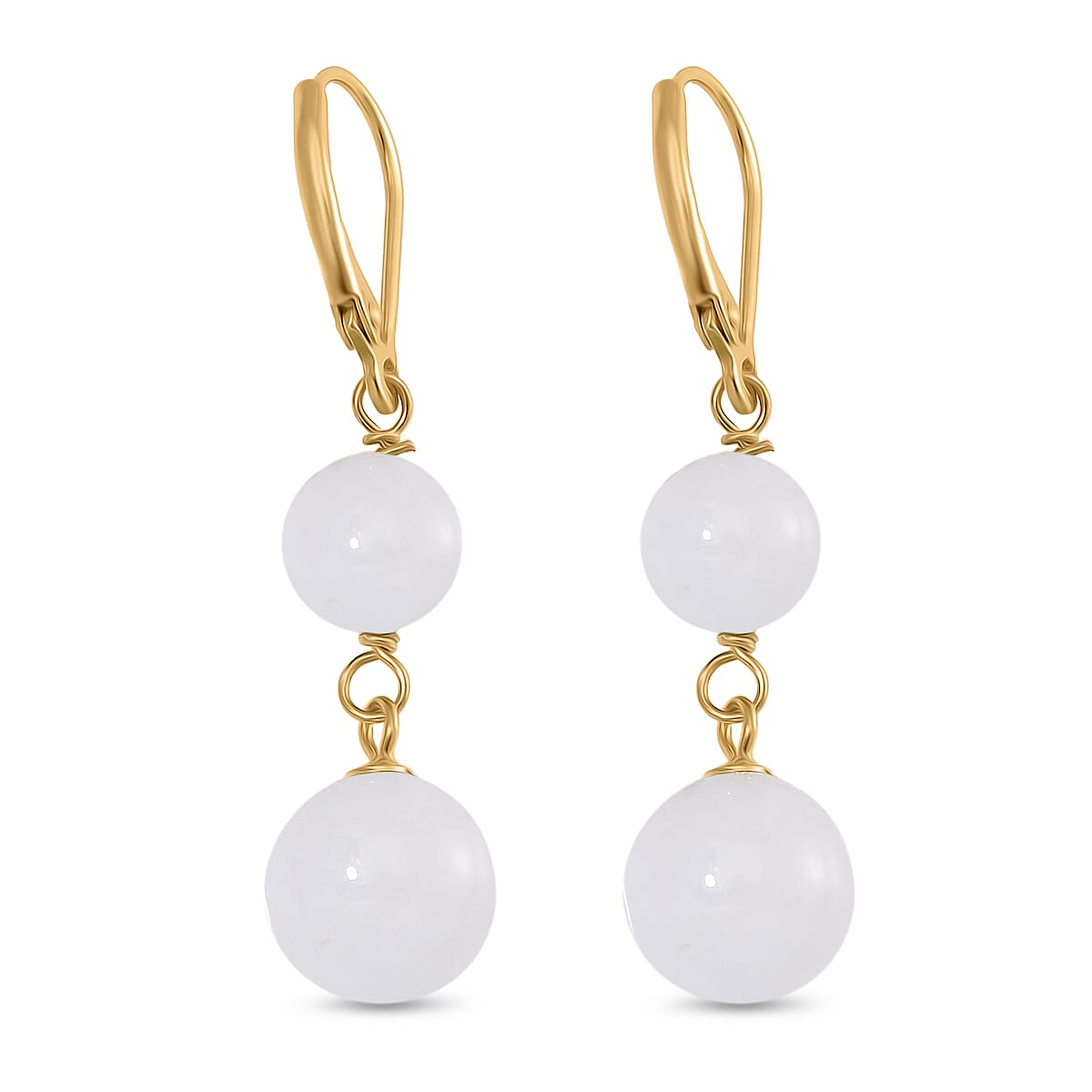 Natural White Jade Earring with Lever Back in Yellow Gold Plated Sterling Silver 23.00 Ct. Natural White Jade Earring with Lever Back in Yellow Gold Plated Sterling Silver 23.00 Ct.