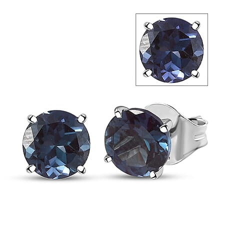 Luxuriant Diamond 10K White Gold AAA Lab Grown Alexandrite Solitaire Stud Push Post Earring, Gold Wt.0.67 Gms  2.482  Ct.