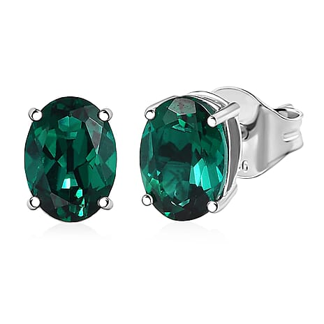 Luxuriant 9K White Gold AAA Lab Grown Emerald AGI Certified Solitaire Stud Push Post Earring 1.79 Ct.