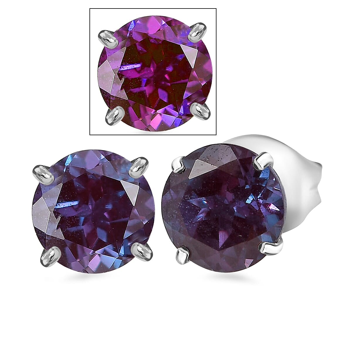 Luxuriant Diamond 10K White Gold AAA Lab Grown Color Change Sapphire Solitaire Stud Push Post Earring, Gold Wt.0.52 Gms  3.344  Ct.