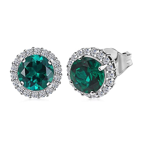 Luxuriant 9K White Gold AGI Certified Lab Grown Emerald & Lab Grown Diamond (I2) Earring with Push Back 2.48 Ct.