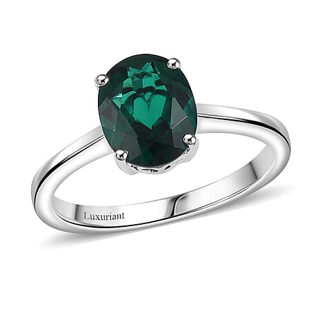 10K White Gold AAA Lab Grown Emerald Solitaire Ring, Gold Wt.2.05 Gms  1.740  Ct.
