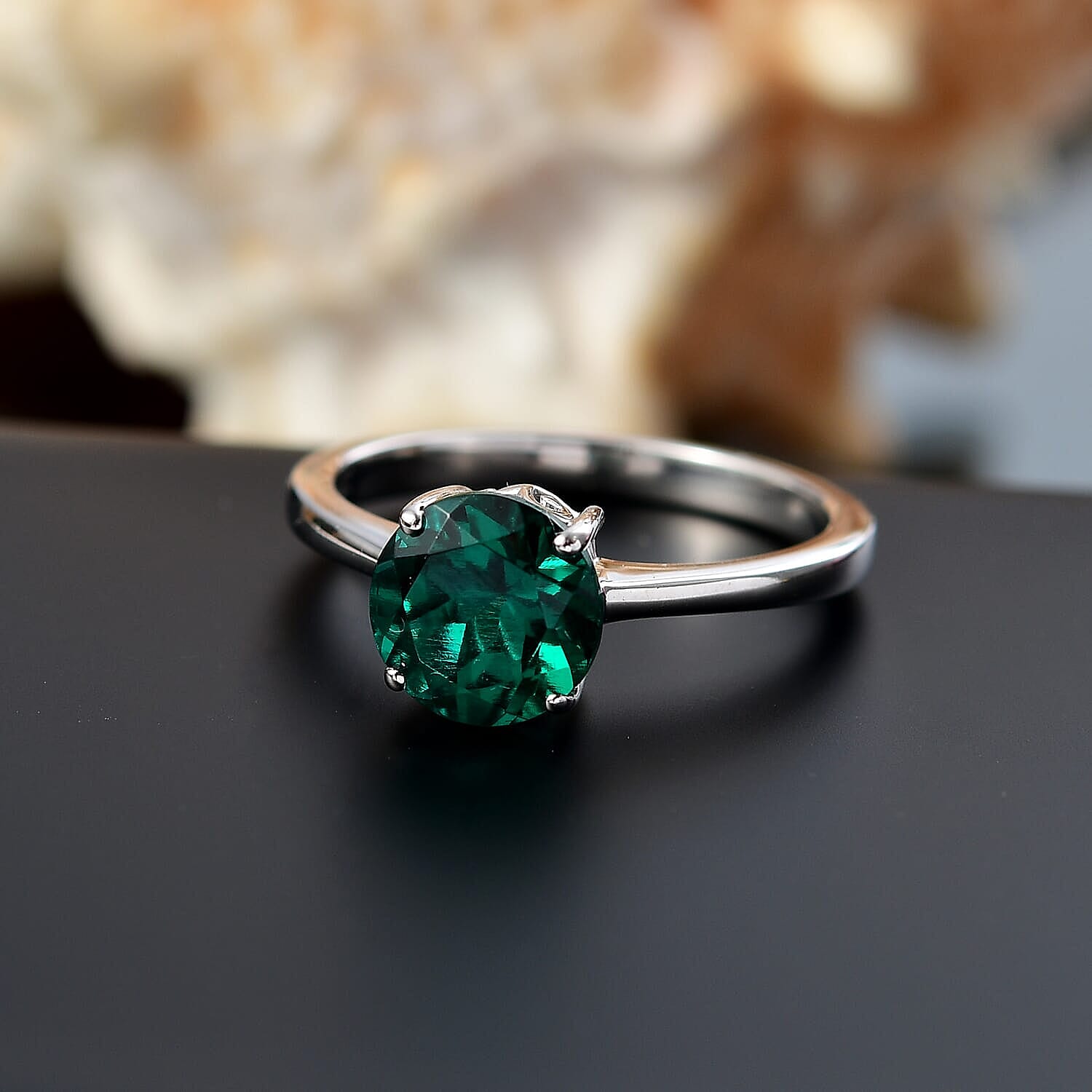10K White Gold AAA Lab Grown Emerald Ring