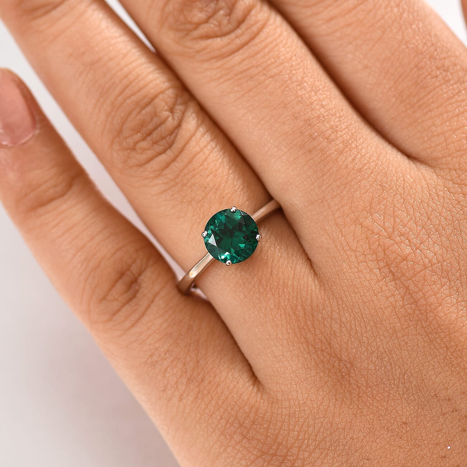 10K White Gold AAA Lab Grown Emerald Ring