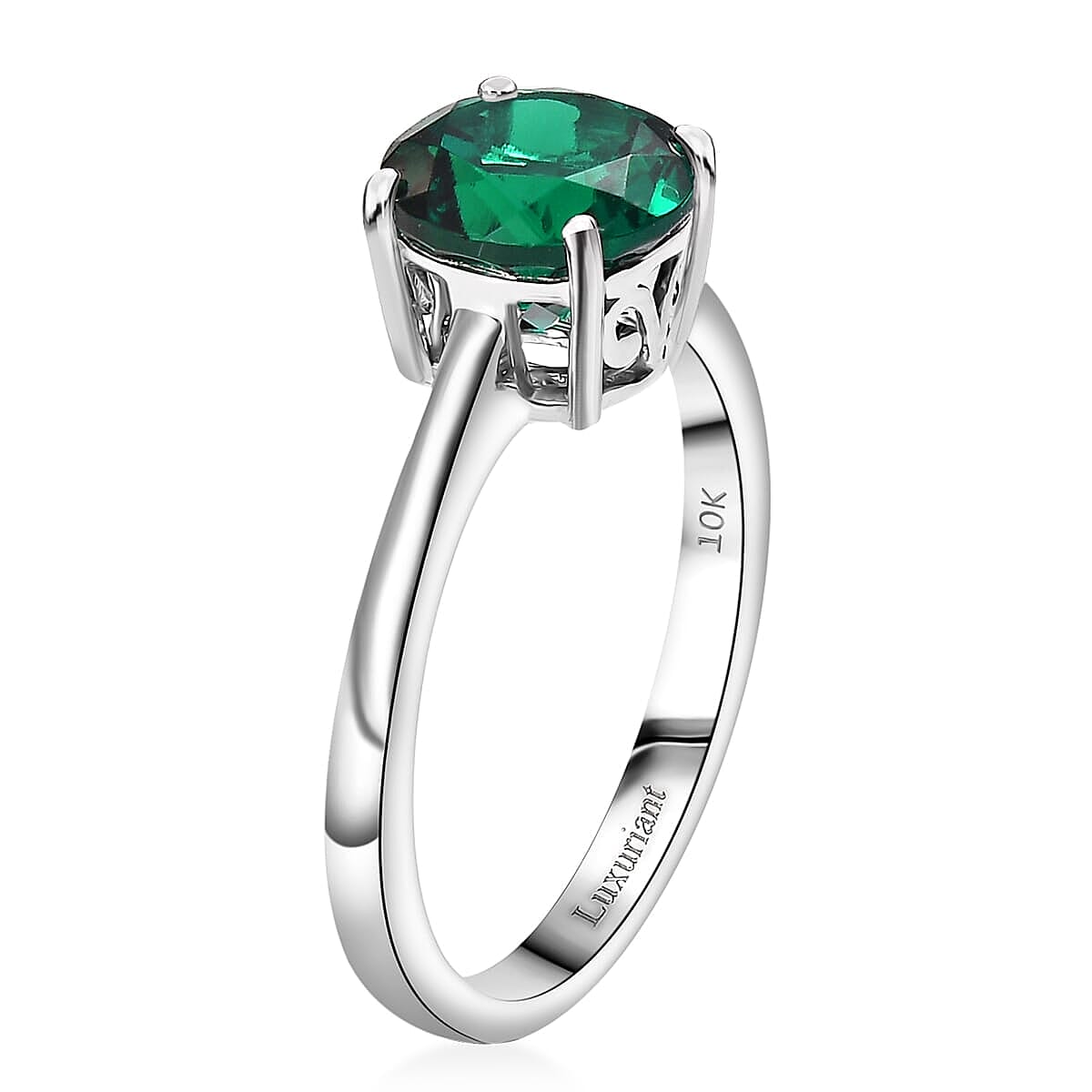10K White Gold AAA Lab Grown Emerald Ring