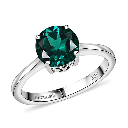 Appraised and Certified LUXURIANT 1.64 Ct. AAA Lab Grown Emerald Brilliant-Cut Solitaire Ring in 10K White Gold