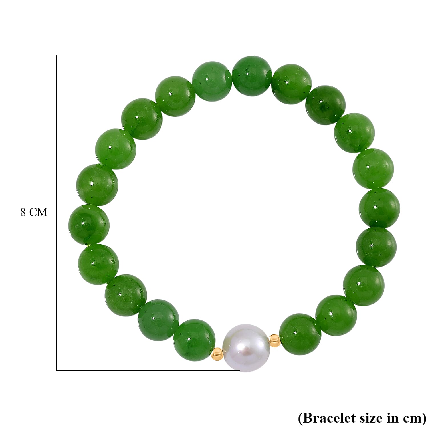Edison Pearl & Green Jade Bracelet (Size - 7.5 Adjustable) in Yellow Gold Plated Sterling Silver 160.00 Ct.