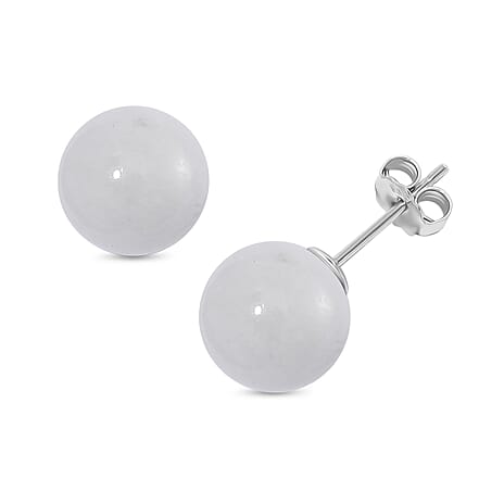 Natural White Jadeite (10mm) Earring with Push Back in Rhodium Overlay Sterling Silver 15.00 Ct.