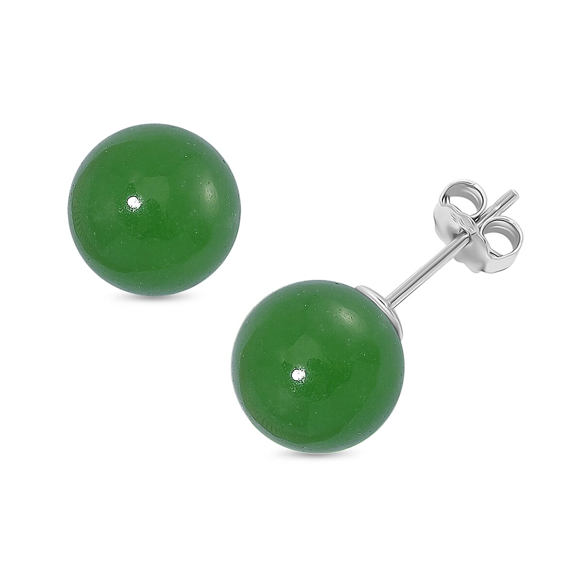 Enhanced Green Jade Earring (10mm) with Push Back in Rhodium Overlay Sterling Silver 15.00 Ct.