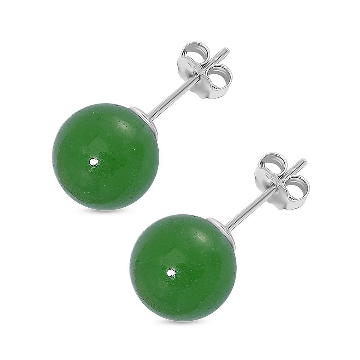 Enhanced Green Jade Earring (10mm) with Push Back in Rhodium Overlay Sterling Silver 15.00 Ct.