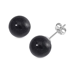 Black Jadeite (9-11mm) Earrings with Push Backs in Rhodium Overlay Sterling Silver 15.00 Ct.