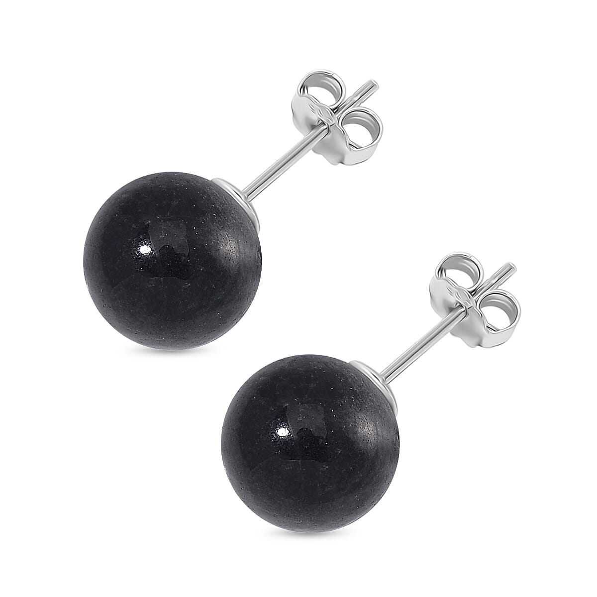 Black Jadeite Earrings with Push Backs in Rhodium Overlay Sterling Silver 15.00 Ct.