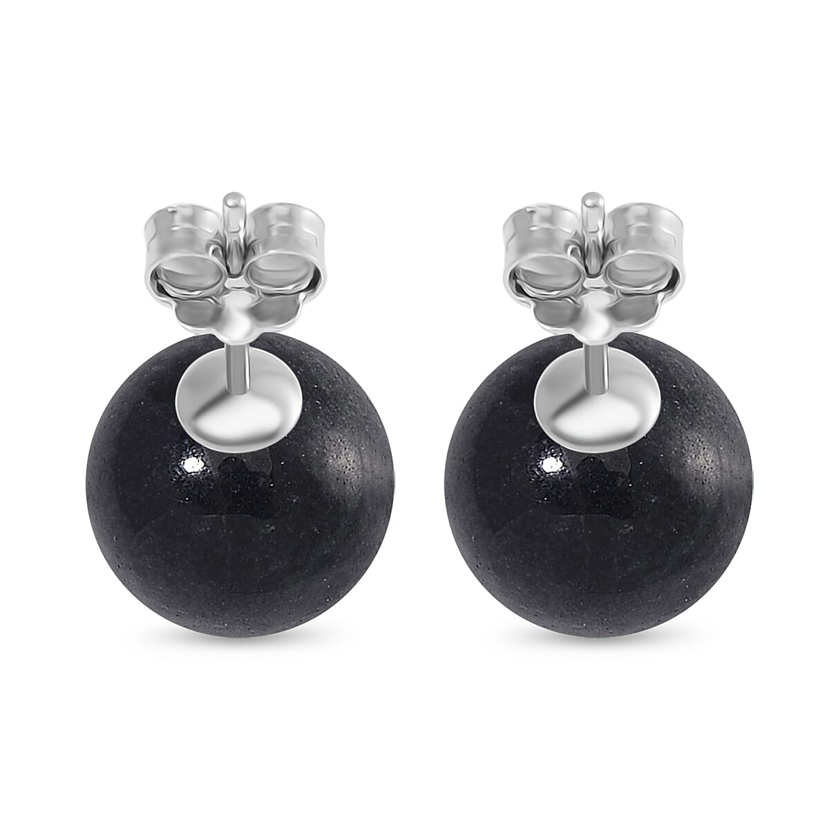 Black Jadeite Earrings with Push Backs in Rhodium Overlay Sterling Silver 15.00 Ct.