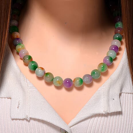 Very Rare - Multi Colour Burmese Jadeite Necklace (Size - 20) with Magnetic Clasp Sterling Silver 650.00 Ct.
