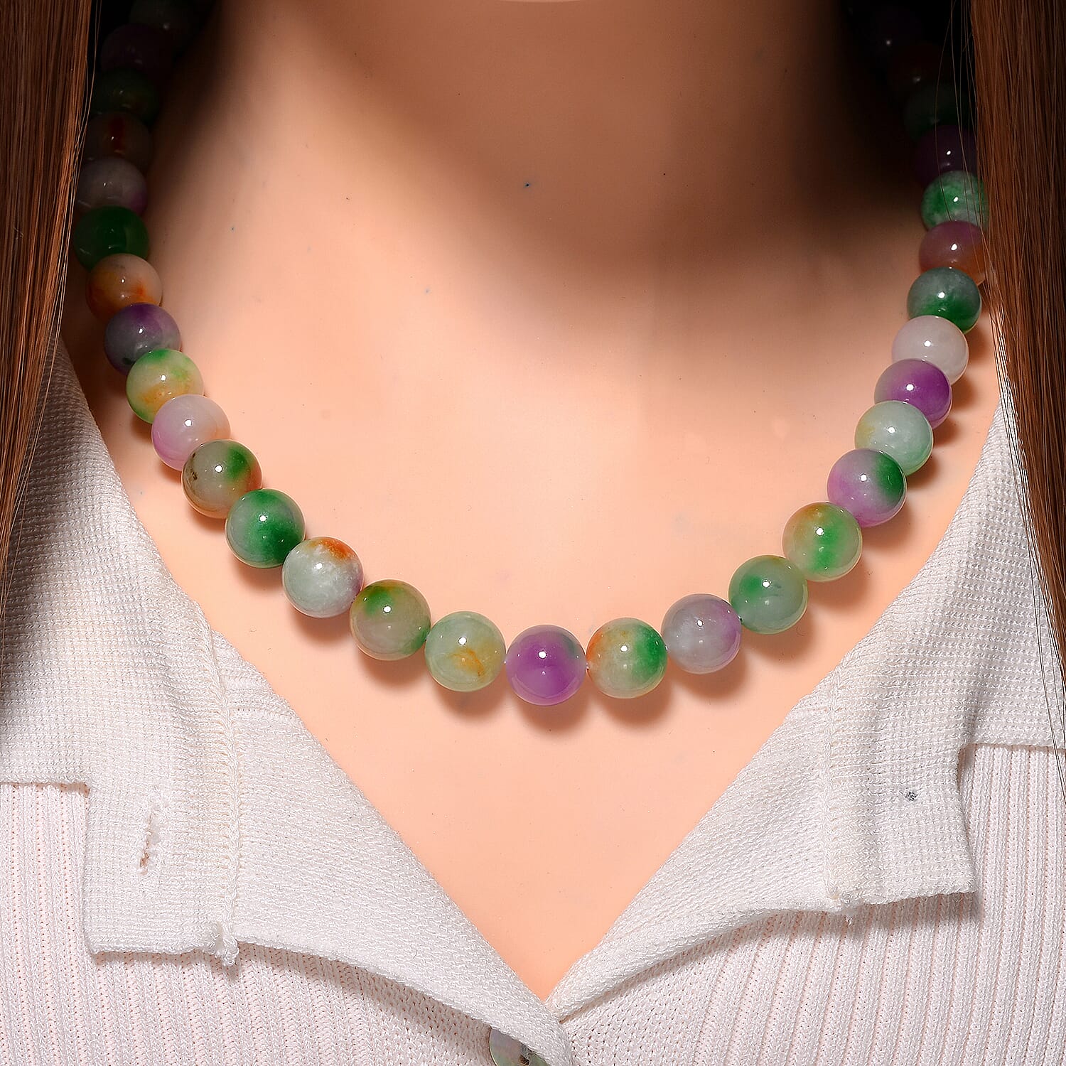 Very Rare - Multi Colour Burmese Jadeite Necklace (Size - 20) with Magnetic Clasp Sterling Silver 650.00 Ct. Very Rare - Multi Colour Burmese Jadeite Necklace (Size - 20) with Magnetic Clasp Sterling Silver 650.00 Ct.