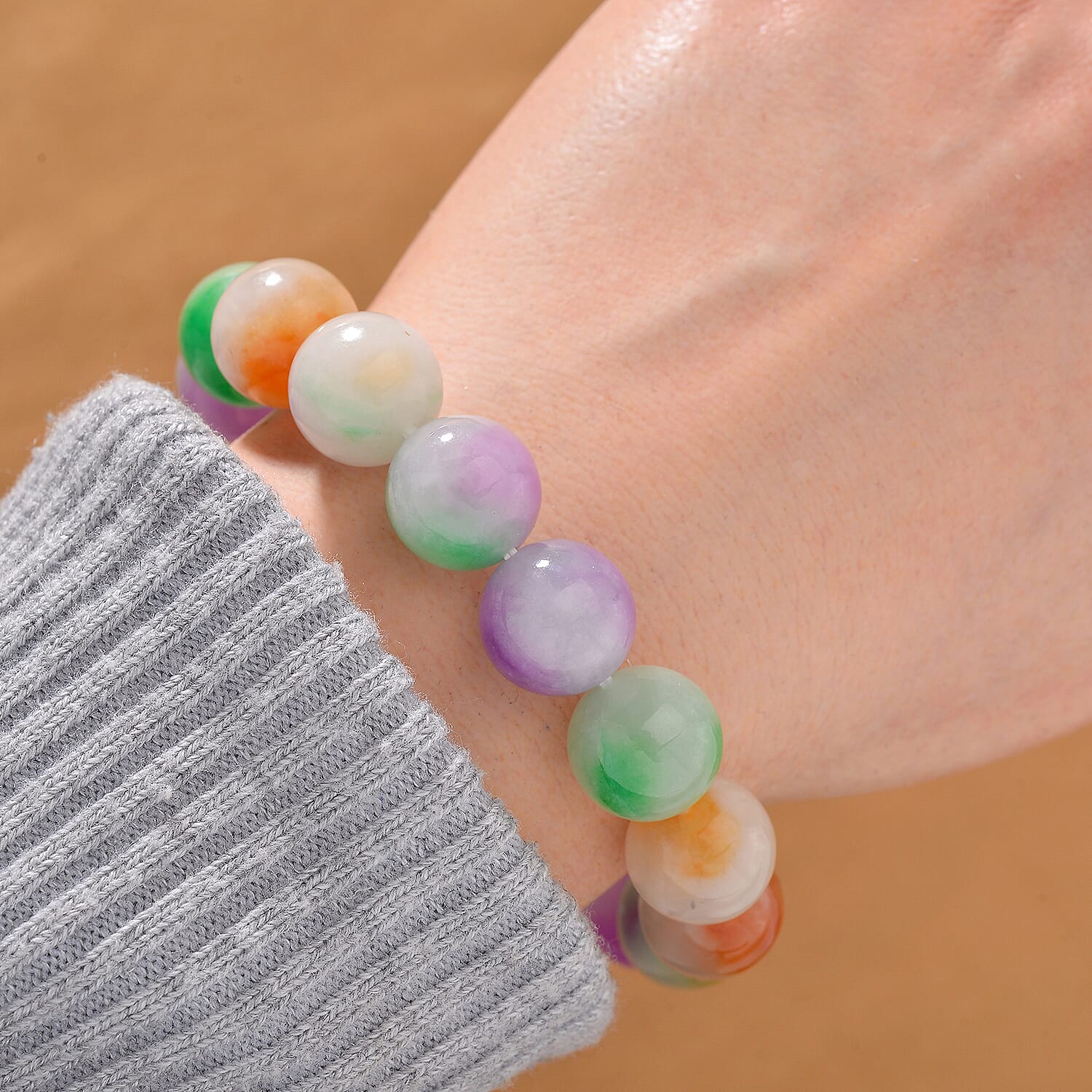 Very Rare - Multi Colour Jadeite Bracelet Stretchable ( 6-10) Bracelet 270.00 Ct