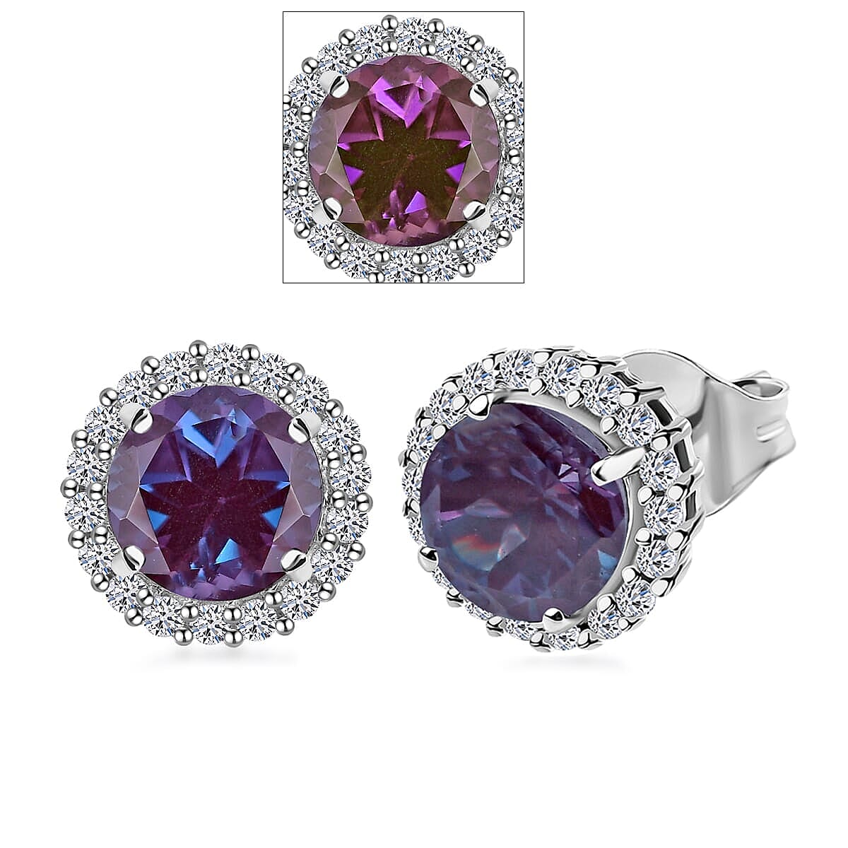 Luxuriant 9K White Gold AGI Certified AAA Lab Grown Alexandrite & Lab Grown Diamond Earring 3.79 Ct.